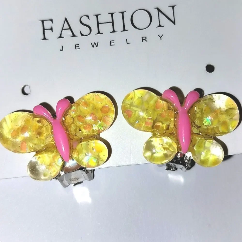 Beautiful girls yellow butterfly clip-on earrings for kids